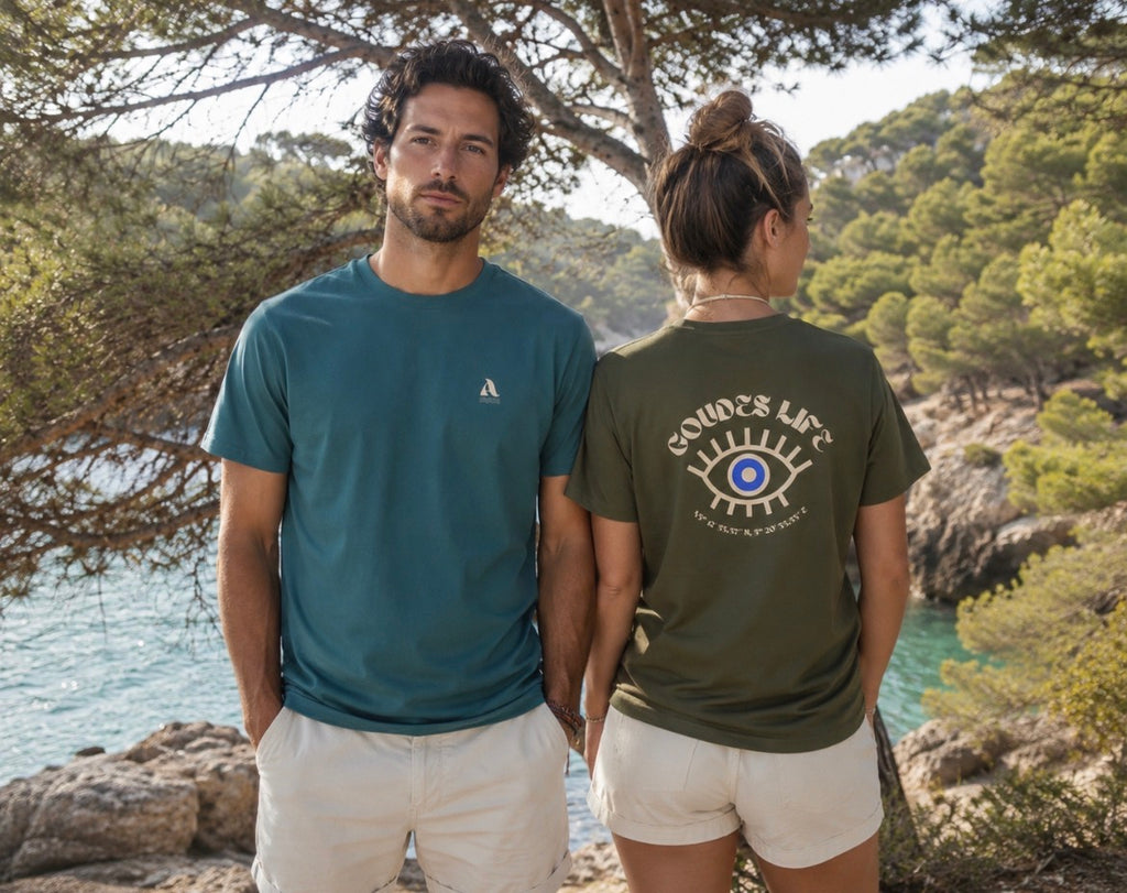 T-shirt coupe droite "GOUDES LIFE" imprimé vanille, unisexe en coton biologique